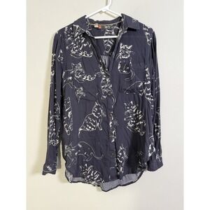 Anthropologie Pilcro Cat Button Down Shirt Sz S Cat Lover Boho Soft